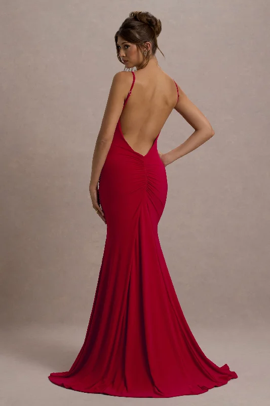 Shift Women Dress with a Simple and Classic Design for Everyday WearAdele | Red Ruched Fishtail Cami Maxi Dress