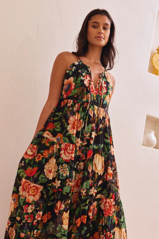 Shift Women Dress with a Simple and Classic Design for Everyday WearAffair Black Floral Cotton Strappy Tiered Maxi Dress