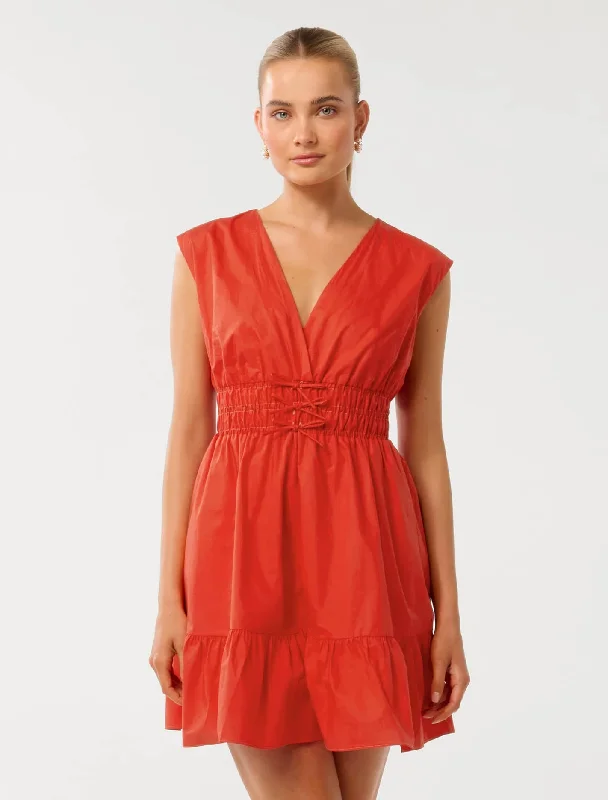 Backless Women Dress for a Sexy and Alluring Look at Evening EventsAlby Tie Front Cotton Mini Dress