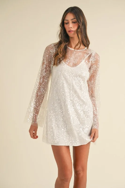 Off - the - Shoulder Women Dress for a Romantic and Feminine LookAnna White Sequin Mini Dress