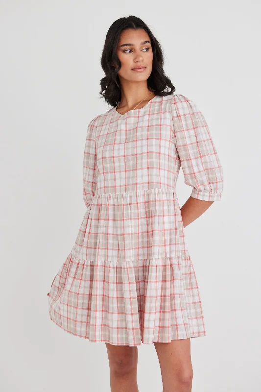 Mini Women Dress with a Short Hem for a Young and Trendy StyleAnytime Pink Picnic Check Ss Tiered Mini Dress