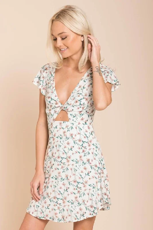 Mini Women Dress with a Short Hem for a Young and Trendy StyleAyleen Floral Peek-A-Boo Dress White