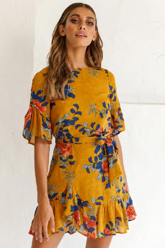Shift Women Dress with a Simple and Classic Design for Everyday WearAzealia Floral Wrap Dress Mustard