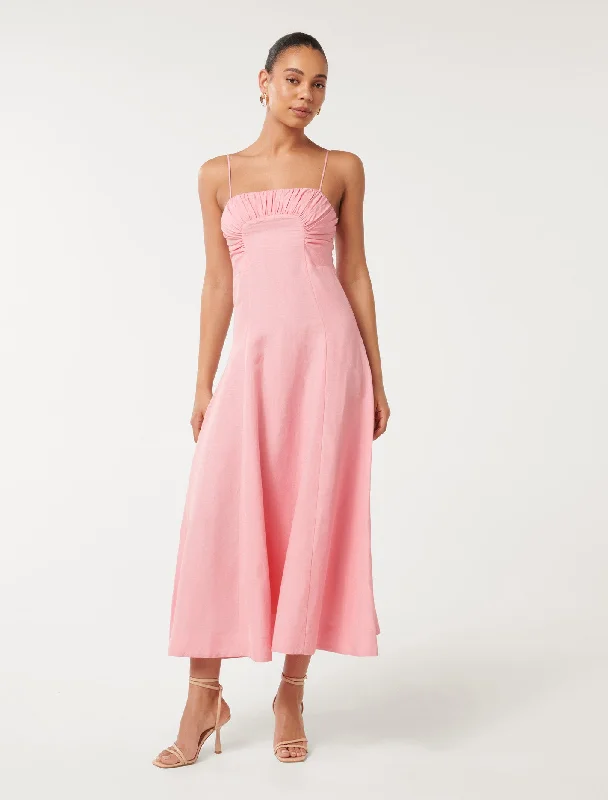 Strapless Women Dress with a Built - in Bra for Comfort and SupportCamilla Strappy Ruched Midi Dress