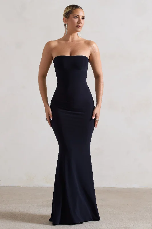 Shift Women Dress with a Simple and Classic Design for Everyday WearCeremony | Navy Bandeau Fishtail Maxi Dress