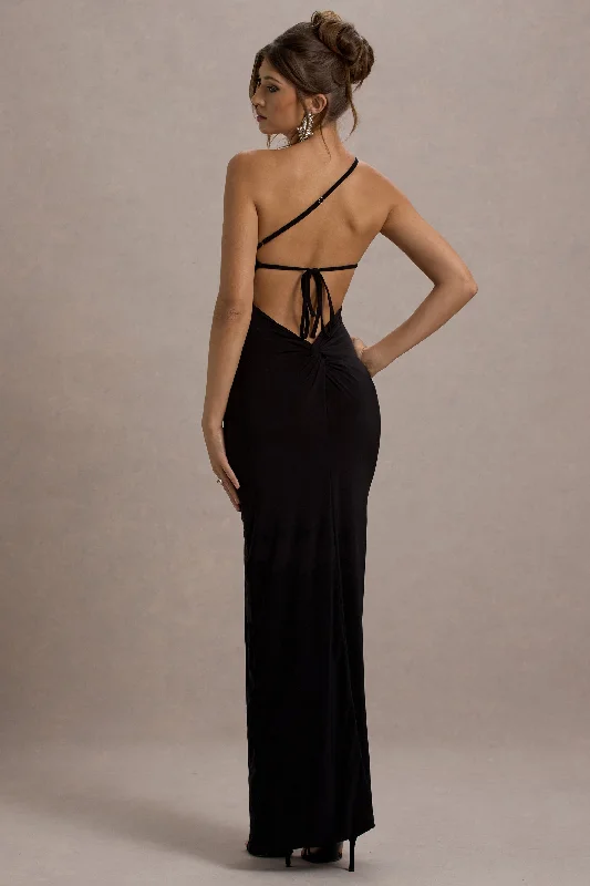 Long - Sleeve Women Dress in Velvet for a Luxurious Winter LookDressing Up | Black One Shoulder Maxi Dress With Open Back Detail
