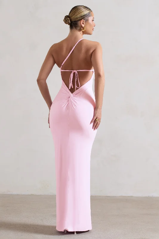 Plus Size Women Dress with a Flattering A - Line Cut for Comfort and StyleDressing Up | Pink One Shoulder Maxi Dress With Open Back Detail