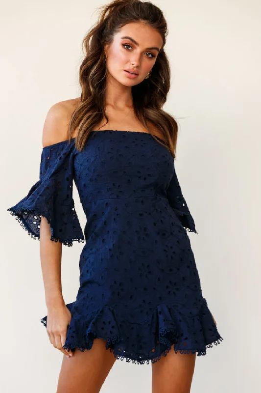 Backless Women Dress for a Sexy and Alluring Look at Evening EventsElissa Off-Shoulder Broderie Anglaise Dress Navy