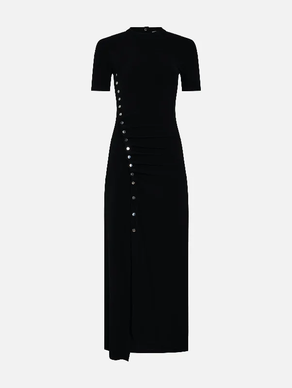 Empire Waist Women Dress to Accentuate the Bust and Conceal the WaistEmbellished Asymmetric Draped Midi Dress in Black