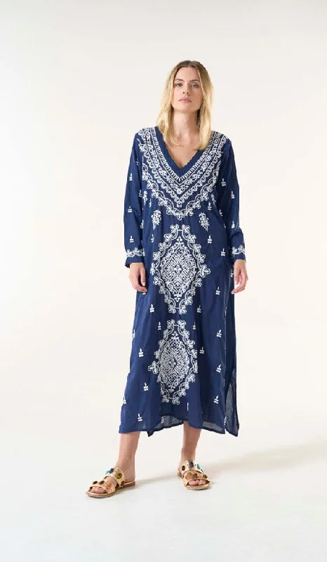 Sheath Women Dress with a Tailored Fit for a Professional LookEmbroidery long goa navy/white