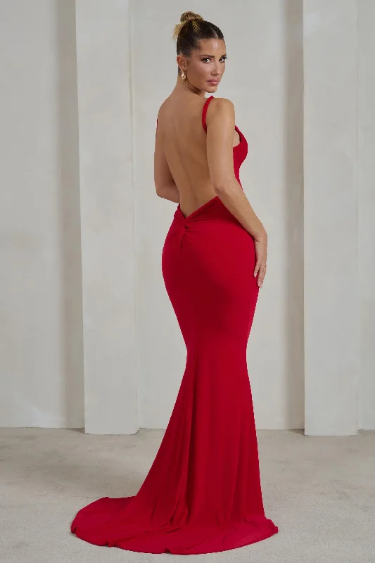 Backless Women Dress for a Sexy and Alluring Look at Evening EventsEndless Love | Red Backless Knot Detail Fishtail Maxi Dress