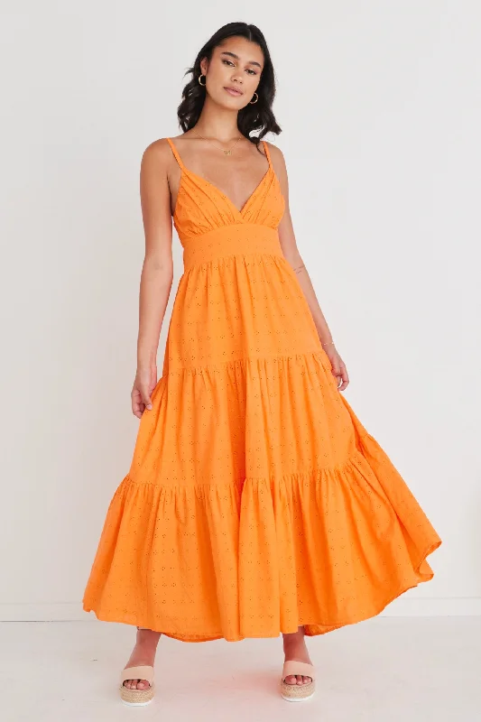 Backless Women Dress for a Sexy and Alluring Look at Evening EventsFields Orange Broiderie Tie Back Cami Maxi Dress