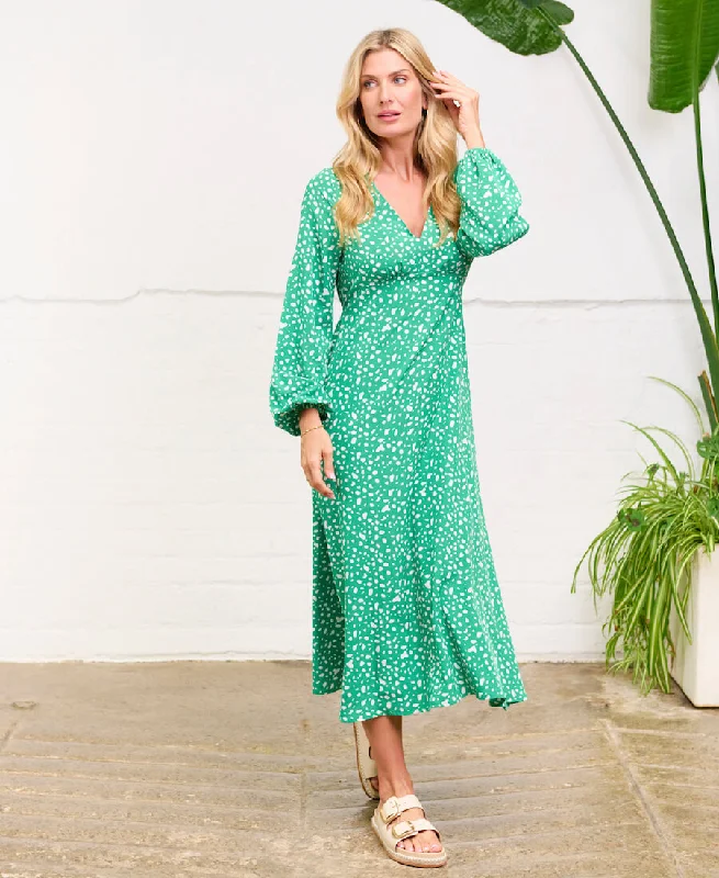 Sleeveless Women Dress in Bright Colors for Summer PartiesGreen Spot Empire Waist Midi Dress