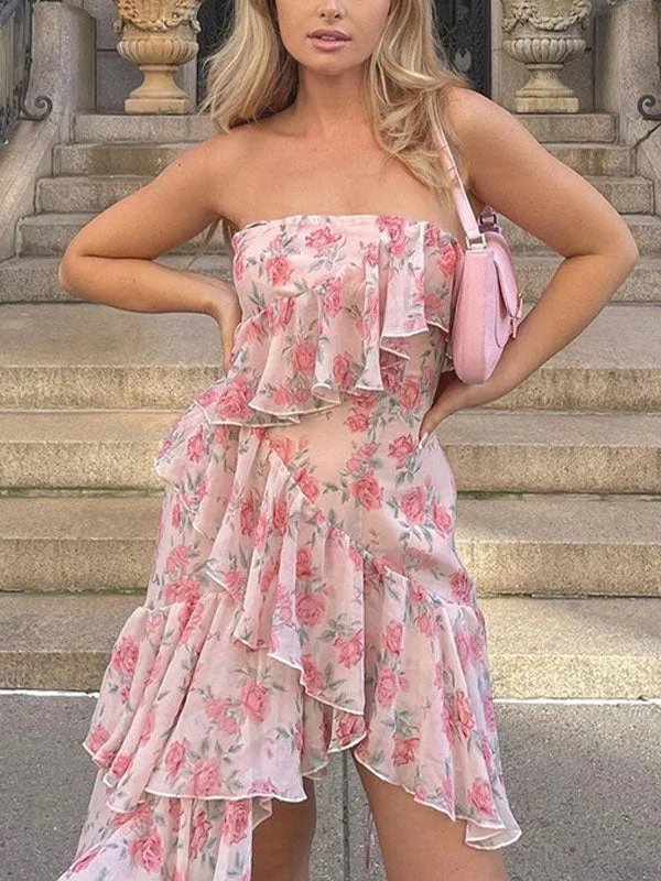 Shift Women Dress with a Simple and Classic Design for Everyday WearBerryBetty - Irregular Floral Halter Mini Dress