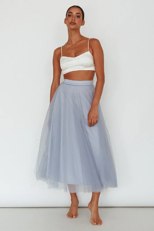 Halter Neck Women Dress to Show Off the Shoulders and NecklineJasmine Organza Mesh Elasticated Waist Midi Skirt Blue