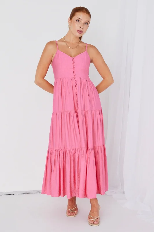 Shift Women Dress with a Simple and Classic Design for Everyday WearLilibet Coral Strappy Button Front Maxi Dress