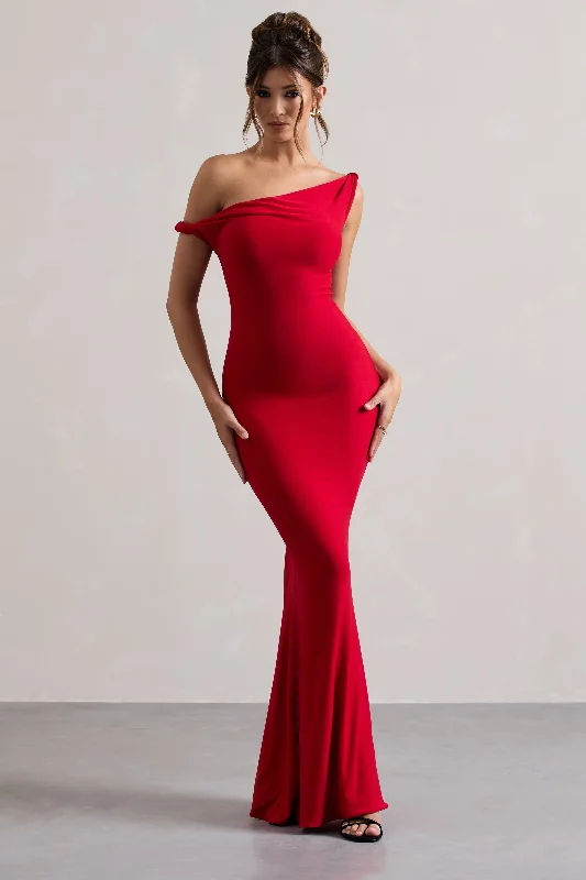 Empire Waist Women Dress to Accentuate the Bust and Conceal the WaistLita | Red Twisted Asymmetric Maxi Dress