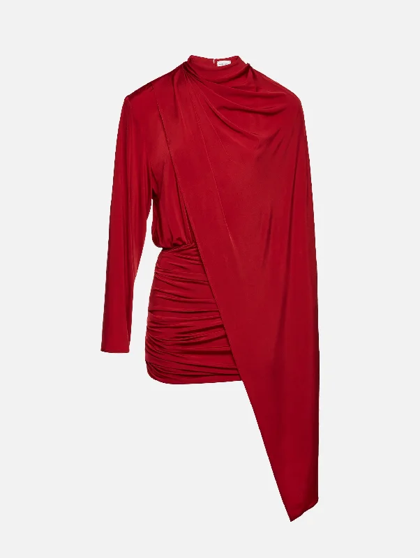 Sheath Women Dress with a Tailored Fit for a Professional LookLong Sleeve Cape-effect Dress in Red