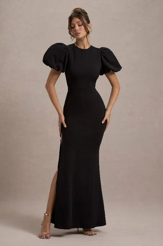 Mermaid - Style Women Dress with a Fitted Silhouette for Special OccasionsLove Letters | Black Puff-Sleeve Maxi Dress