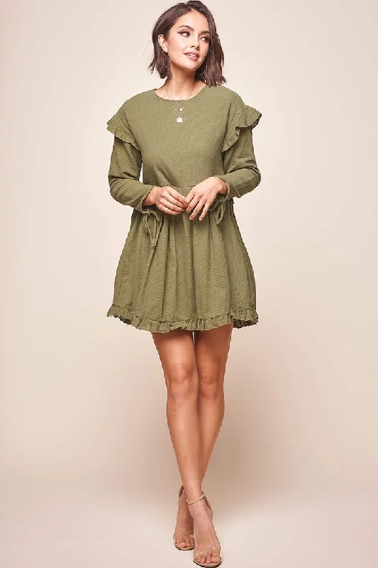 Sheath Women Dress with a Tailored Fit for a Professional LookMarion Long Sleeve Shift Dress Khaki