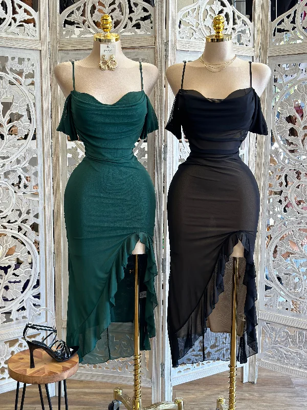Backless Women Dress for a Sexy and Alluring Look at Evening EventsMesh Off Shoulder Midi Dress- Stretchy,Estira