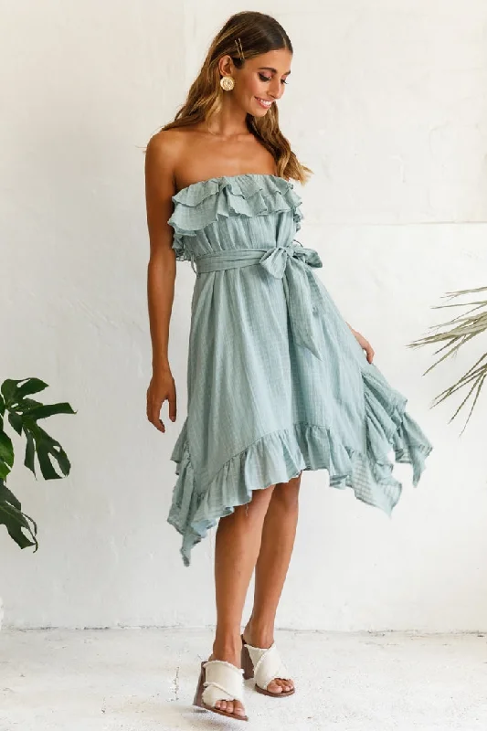 Sleeveless Women Dress in Bright Colors for Summer PartiesMiffy Double Frill Strapless Midi Dress Sage