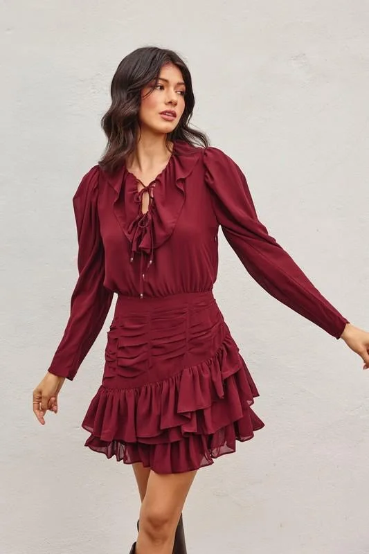 Long - Sleeve Women Dress in Velvet for a Luxurious Winter LookMonica Burgundy Dress