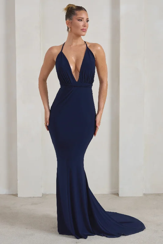 Ball Gown Women Dress with a Full Skirt for a Princess - like LookStarlet |  Navy Plunge Maxi Dress With Multiway Straps