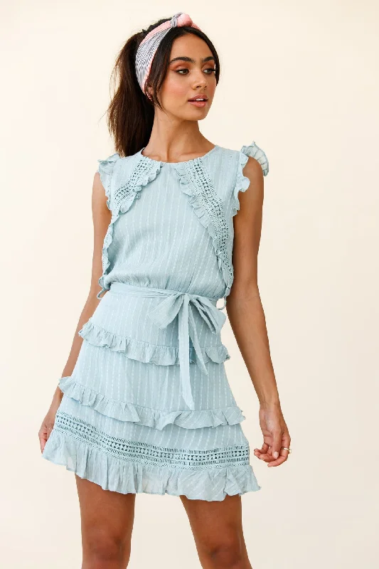 Printed Abstract Women Dress for a Modern and Artistic AppealOlga Tiered Frill Detail Waist Tie Dress Sage