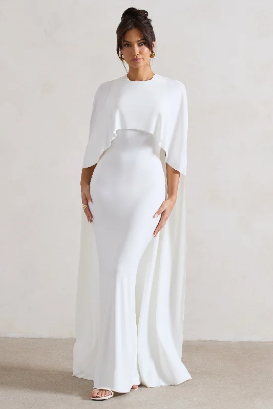 Shift Women Dress with a Simple and Classic Design for Everyday WearPadma | White Draped Maxi Dress With Cape Sleeves