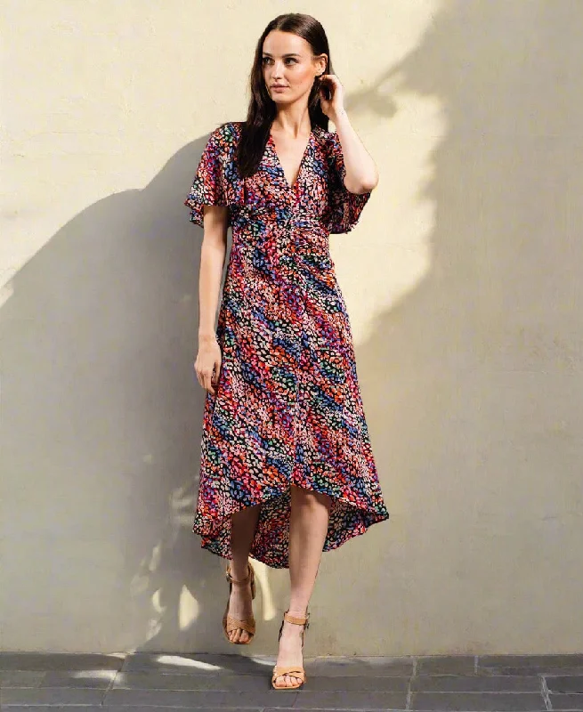 Mini Women Dress with a Short Hem for a Young and Trendy StyleMulti-Coloured Animal Ruche Midi Dress