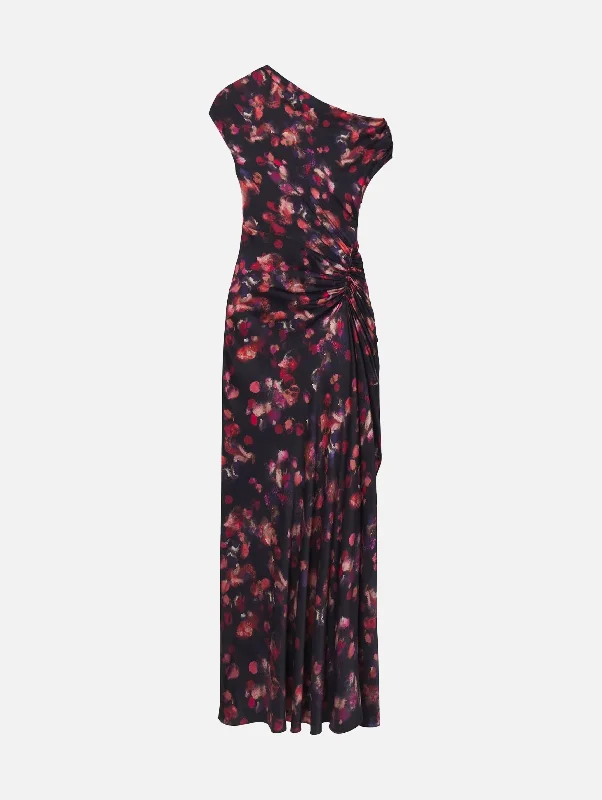 Empire Waist Women Dress to Accentuate the Bust and Conceal the WaistPoppy Gown in Navy Multi