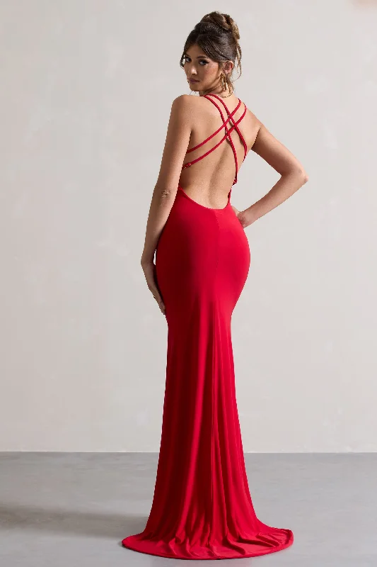 Ball Gown Women Dress with a Full Skirt for a Princess - like LookLucky Day | Red Cross Over Back Fishtail Maxi Dress
