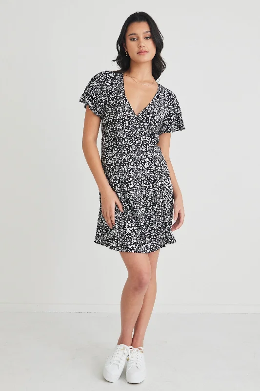 Sheath Women Dress with a Tailored Fit for a Professional LookRoyals Black Ditsy Ss Wrap Mini Dress