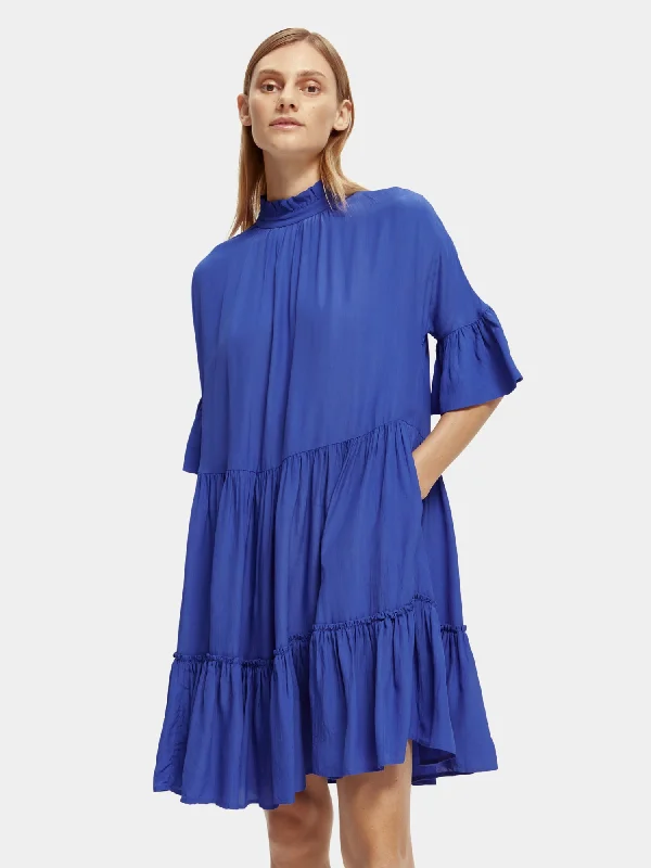 Printed Abstract Women Dress for a Modern and Artistic AppealRuffle-sleeved tiered mini dress