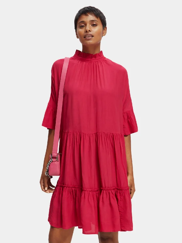 Mermaid - Style Women Dress with a Fitted Silhouette for Special OccasionsRuffle-sleeved tiered mini dress