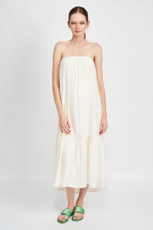 Strapless Women Dress with a Built - in Bra for Comfort and SupportStrapless Tiered Maxi Dress