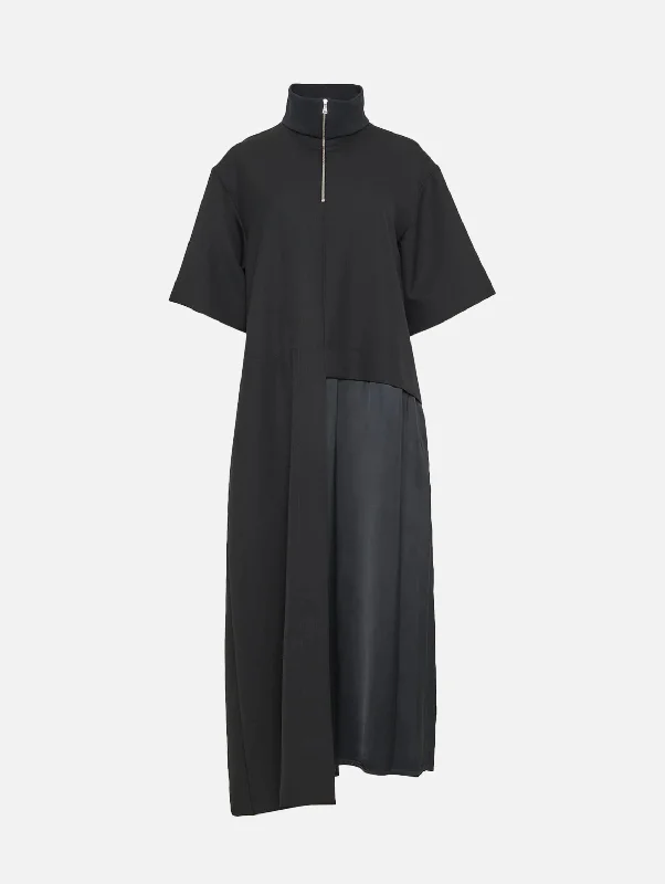 Empire Waist Women Dress to Accentuate the Bust and Conceal the WaistZippered Asymmetric Midi Dress