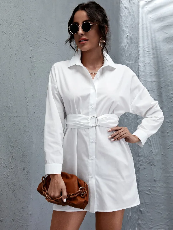 Long - Sleeve Women Dress in Velvet for a Luxurious Winter Look Long - Sleeve Women Dress in Velvet for a Luxurious Winter Look KittenAlarm - Button Up Shirt Dress With O-Ring Belt