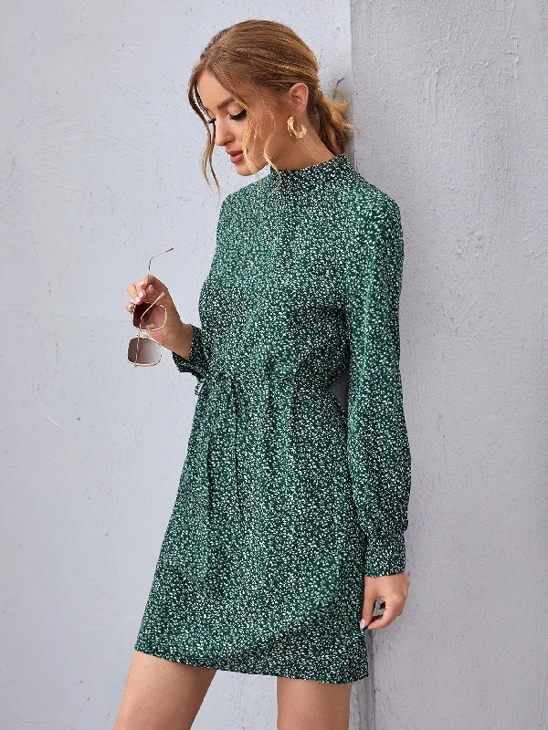 Maxi Women Dress with Floral Print for a Bohemian Vibe Maxi Women Dress with Floral Print for a Bohemian Vibe KittenAlarm - Keyhole Neck Ditsy Floral Belted Dress