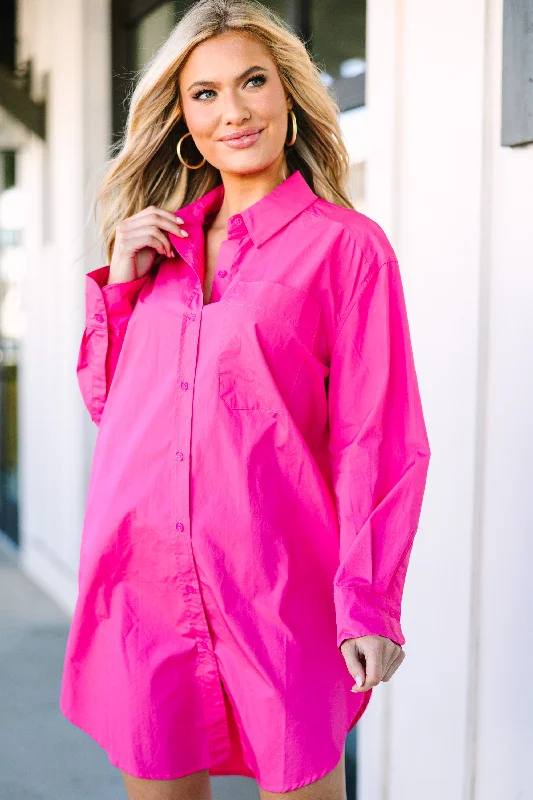 Wrap - Style Women Dress with Adjustable Fit for All Body Types Wrap - Style Women Dress with Adjustable Fit for All Body Types Ask Around Fuchsia Pink Shirt Dress