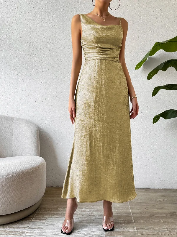 Little Black Women Dress with Sequins for a Glamorous Night Out Little Black Women Dress with Sequins for a Glamorous Night Out Asymmetric Neck Sleeveless Midi Dress