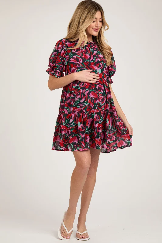Sheath Women Dress with a Tailored Fit for a Professional Look Sheath Women Dress with a Tailored Fit for a Professional Look Black Abstract Floral Print Tiered Maternity Dress