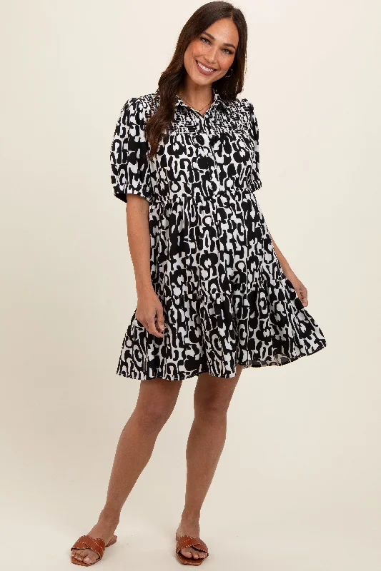 Sheath Women Dress with a Tailored Fit for a Professional Look Sheath Women Dress with a Tailored Fit for a Professional Look Black Printed Collared Tiered Maternity Dress