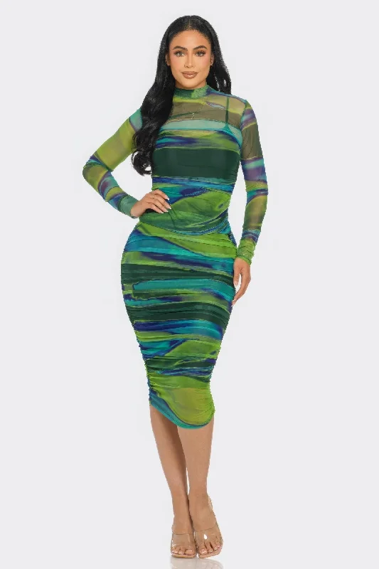 Sheath Women Dress with a Tailored Fit for a Professional Look Sheath Women Dress with a Tailored Fit for a Professional Look Glitch Print Mesh Ruched Midi Dress