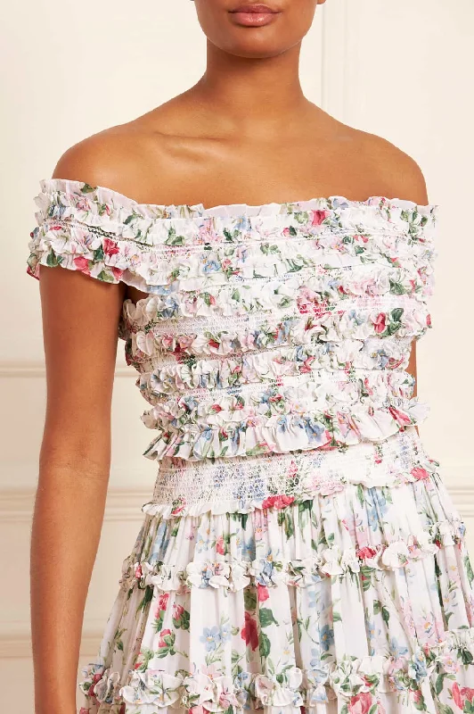 Shift Women Dress with a Simple and Classic Design for Everyday Wear Shift Women Dress with a Simple and Classic Design for Everyday Wear Floral Fantasy Chiffon Smocked Off-Shoulder Top