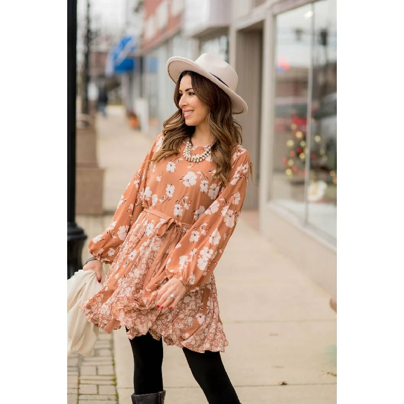 Plus Size Women Dress with a Flattering A - Line Cut for Comfort and Style Plus Size Women Dress with a Flattering A - Line Cut for Comfort and Style Floral Tie Dress