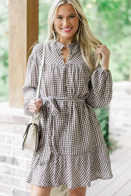 Strapless Women Dress with a Built - in Bra for Comfort and Support Strapless Women Dress with a Built - in Bra for Comfort and Support In The Know Brown Plaid Dress
