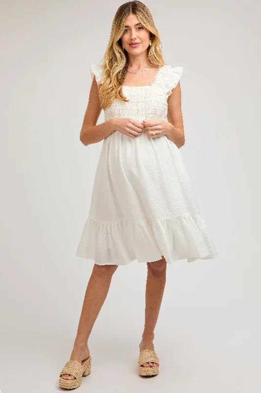 Long - Sleeve Women Dress in Velvet for a Luxurious Winter Look Long - Sleeve Women Dress in Velvet for a Luxurious Winter Look Ivory Crochet Knit Maternity Knee Length Dress