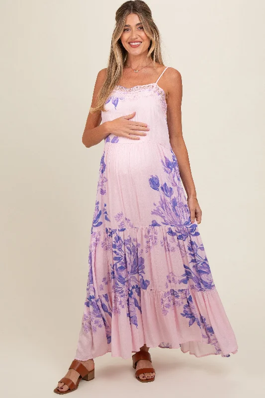 Long - Sleeve Women Dress in Velvet for a Luxurious Winter Look Long - Sleeve Women Dress in Velvet for a Luxurious Winter Look Light Pink Floral Lace Loose Fit Maternity Maxi Dress